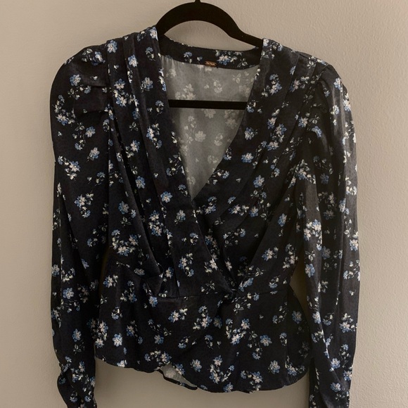 Free People Floral V-neck wrap Top XS - Picture 1 of 3